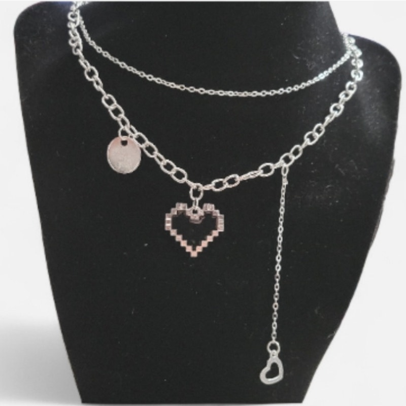 Asymmetric Pixel Heart Necklace With 